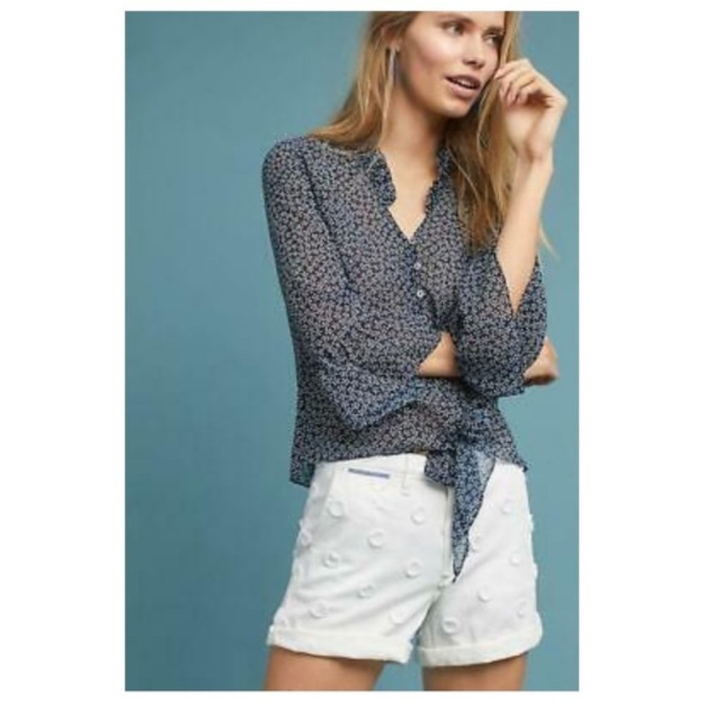 Anthropologie high rise chino relaxed fit white textured dots cuffed shorts 29